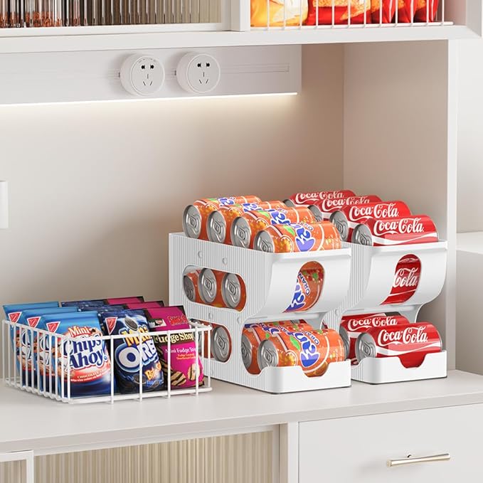 Soda Can Organizer for Pantry/Fridge, Automatic Rolling Pop Can Dispenser/Storage/Holder/Container for Refrigerator, Saving Space Drink Organizer for Fridge, 2-Pack Holds 24 Standard Cans