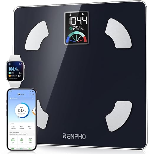 RENPHO Body Fat Scale, Smart Scale with Large Colored VA Display, Digital Bathroom Weighing Machine, BMI Scale, Accurate Body Composition Monitor with Bluetooth App, 400lbs, Elis 1
