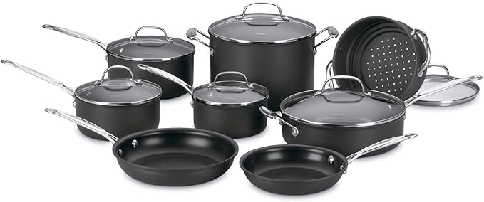 Cuisinart 14-Piece Cookware Set, Chef's Classic NonStick Hard Anodized, Gray, 66-14N