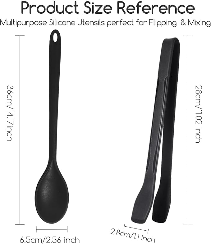 Silicone Cooking Tongs & Serving Spoon Set