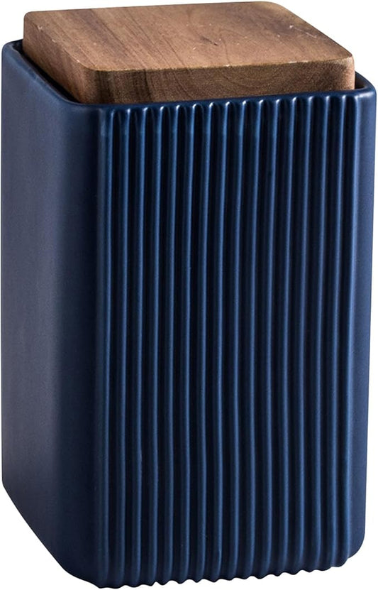 Ceramic Storage Jars Modern Elegant Highly Polished Airtight Storage Canisters with Lid Whiteware Food Stroage Jar for Kitchen Spice Tea Vanilla Sugar Coffee Beans (Blue-1000ML)