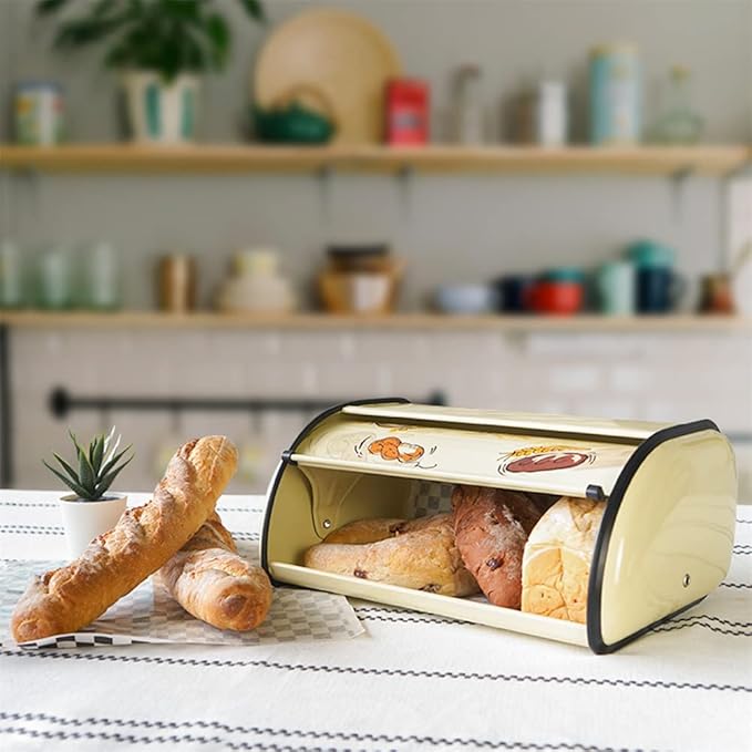 SOTECH Bread Box Metal Bread Storage Container Roll Top Bread Bin for Kitchen Countertop Farmhouse Bread Boxes Bread Keeper Holder Vintage airtight Counter