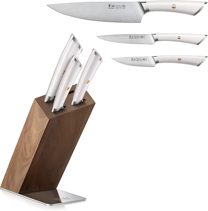 Cangshan ELBERT Series German Steel Forged 4-Piece HUA Knife Block Set, Acacia (White)