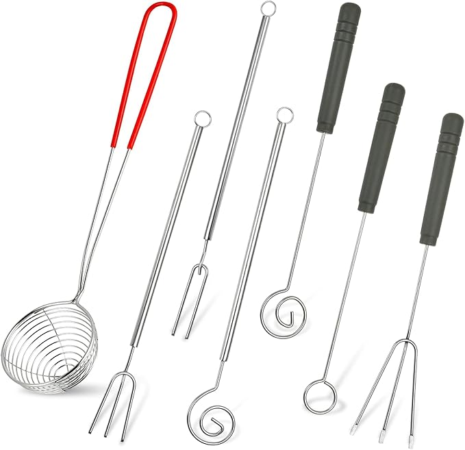 7 Pieces Candy Dipping Tools Chocolate Dipping Fork Spoons Set, Stainless Steel Candy Making Supplies for Decorative Plates, Including 1 pcs Slotted Spoon and 6 pcs Fondue Forks