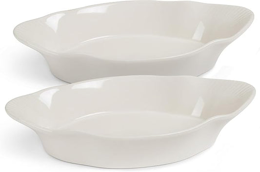 Au Gratin Baking Dishes, Ceramic, by Kook, for Casseroles, Lasagna & Cobblers, Individual Serving, Set of 2, Oven, Microwave & Dishwasher Safe Bakeware, 18 oz, Ivory