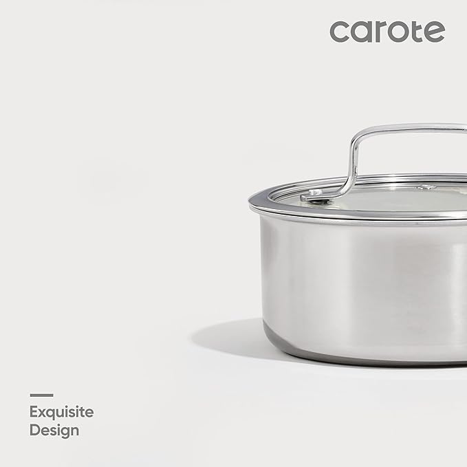 CAROTE 2Qt Stainless Steel Saucepan Set, Ceramic Pot Sets Non-Stick Non-Toxic Kitchen Cookware, Small Cooking Pots with Lids, Oven Safe, Induction Sauce Pan, Even Heating