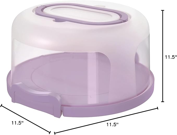Round Cake Carrier Two Sided Cake Holder Serves as Five Section Serving Tray, Portable Cake Stand Fits 10 inch Cake, Cake Box Comes With Handle, Cake Container Holds Pies (Lilac)