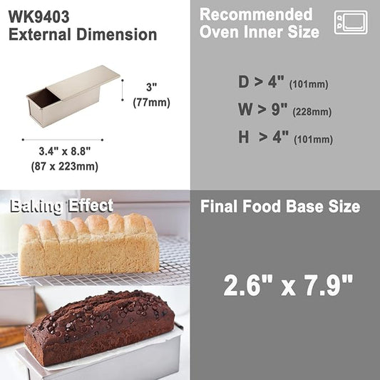 CHEFMADE Mini Pullman Loaf Pan with Lid, 0.66Lb Dough Capacity Non-Stick Rectangle Flat Toast Box for Oven Baking 2.8" x 8.1"x 2.8"(Champagne Gold)