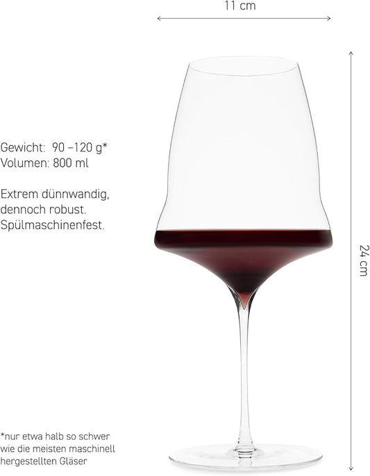 Josephinenhütte® JOSEPHINE N° 3 Red Wine Glasses [THE GLASS FOR CONNOISSEURS] – handcrafted & mouth-blown – set of 2 for full-bodied red wine – functional design for intense aroma