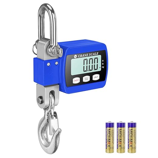 RoMech 1100lb Digital Hanging Scale with Cast Aluminum Case, Handheld 500Kg Mini Crane Scale with Hooks for Farm Hunting Outdoor (Blue, 1100lbs)