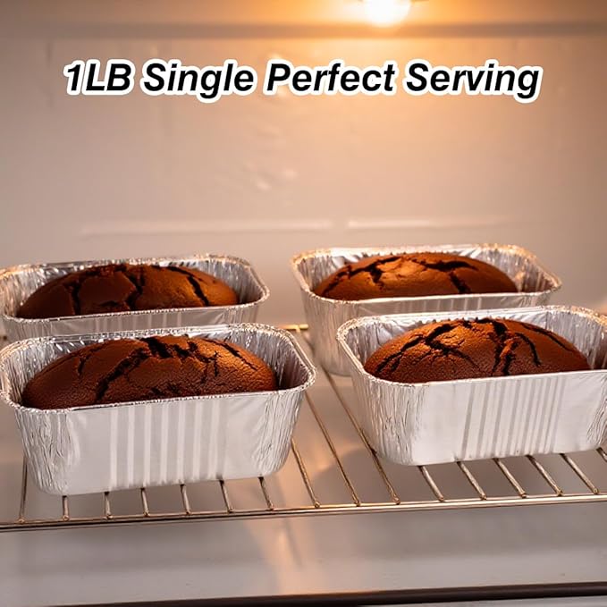 50 Pack 1Lb Mini Loaf Pans, 6” x 3.5” x 2” Foil Disposable Loaf Pans, Aluminum Foil Bread Pans for Baking Homemade Cakes & Breads Holiday Treats Food Storage