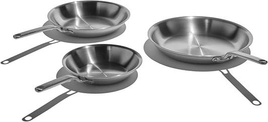 Heritage Steel Eater Series 3 Piece Fry Pan Set | Made in USA | 5-Ply Fully Clad Stainless Steel Pan | Stay Cool Handle Design | Induction Ready & Non-Toxic Pan