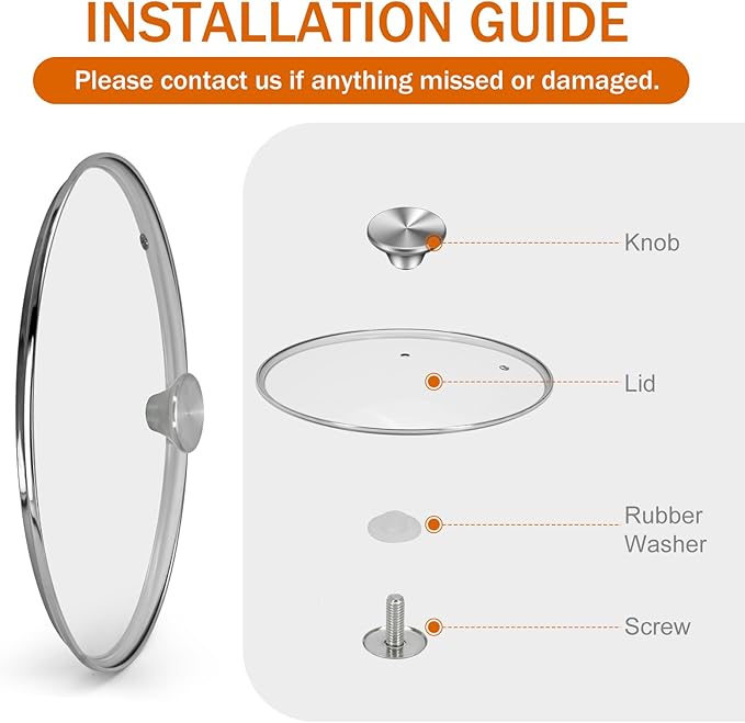 9.5 inch Tempered Glass Lid, Versatile Round Replacement Glass Cover for 9.5 inch Skillets, Pots and Pans, and Dutch Ovens - Dishwasher and Oven Safe up to 400°- 24CM