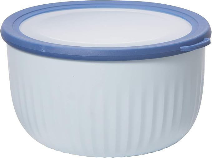 Oggi Prep, Store & Serve Plastic Bowl w/See-Thru Lid- Dishwasher, Microwave & Freezer Safe, (4 qt) Blue w/Dk Blue Lid