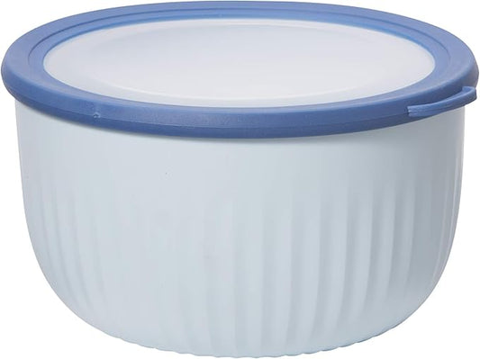 Oggi Prep, Store & Serve Plastic Bowl w/See-Thru Lid- Dishwasher, Microwave & Freezer Safe, (4 qt) Blue w/Dk Blue Lid