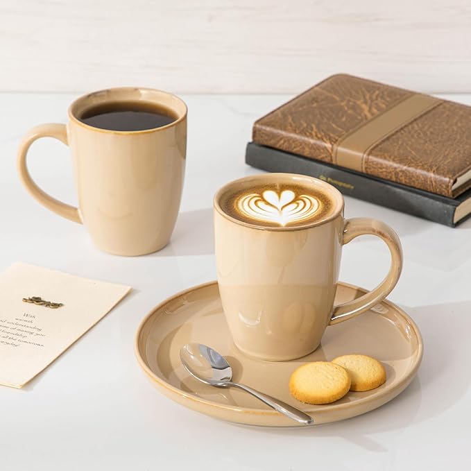 vancasso PLAYA Ceramic Coffee Mug Set of 6, 16 Oz Tea Cups with Handle for Latte, Tea, Cappuccino, Milk, Cocoa, Microwave&Dishwasher Safe, Brown