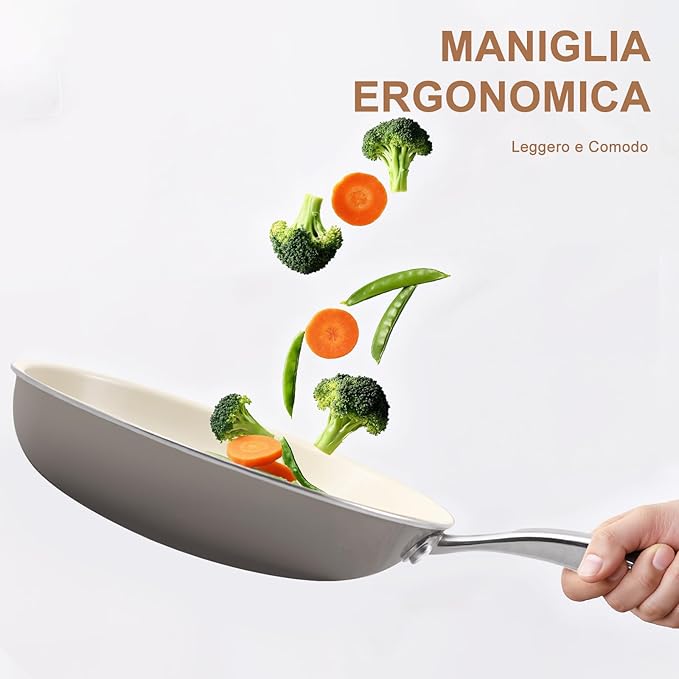 8.5 Inch Ceramic Nonstick Frying Pan Skillet - PFAS-Free, Non-Toxic, Oven Safe & Induction Ready, Aluminum Cookware with Stainless Steel Handle