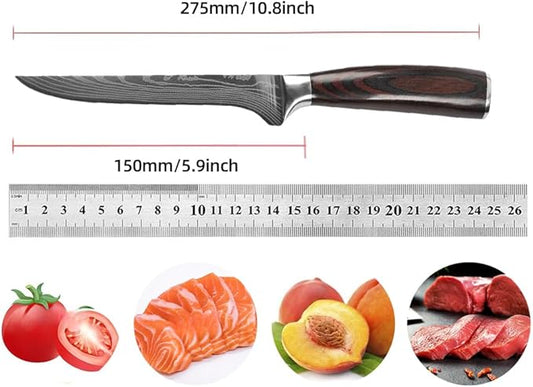 Boning Knife, 7 inch Butcher Knife, Professional Japanese Chef Knives with High Carbon Stainless Steel Ultra, Sharp Chefs Knives with Ergonomic Color Wooden Handle for Cooking Meat, Fish.