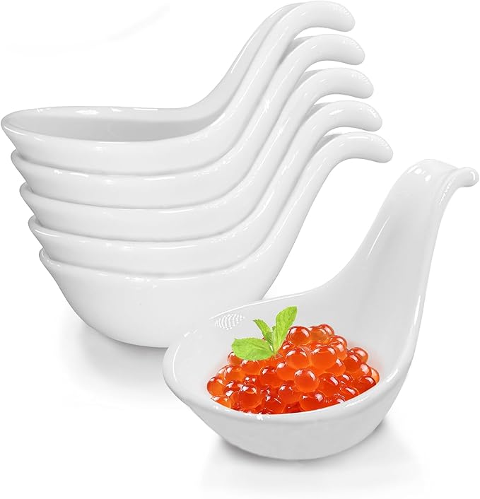 Porcelain Dipping Bowls, 2.1oz with Handle, BBQ Dipping Cups, Side Dishes, Dessert Bowls, for Ketchup, BBQ Sauce, Side Dish, Ice Cream