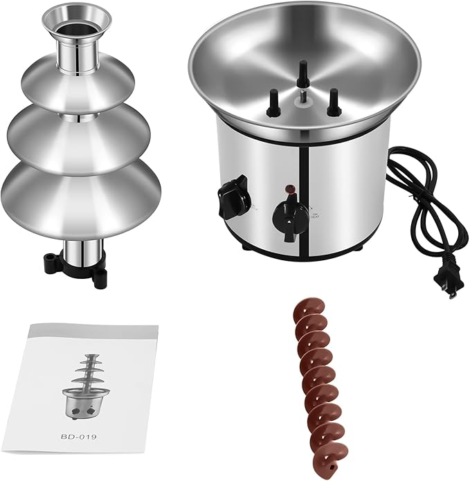 4 Tier Chocolate Fountian Electric Chocolate Fondue Melting Machine 60-Ounce Stainless Steel Luxury Cheese Cascading Fondue for Parties