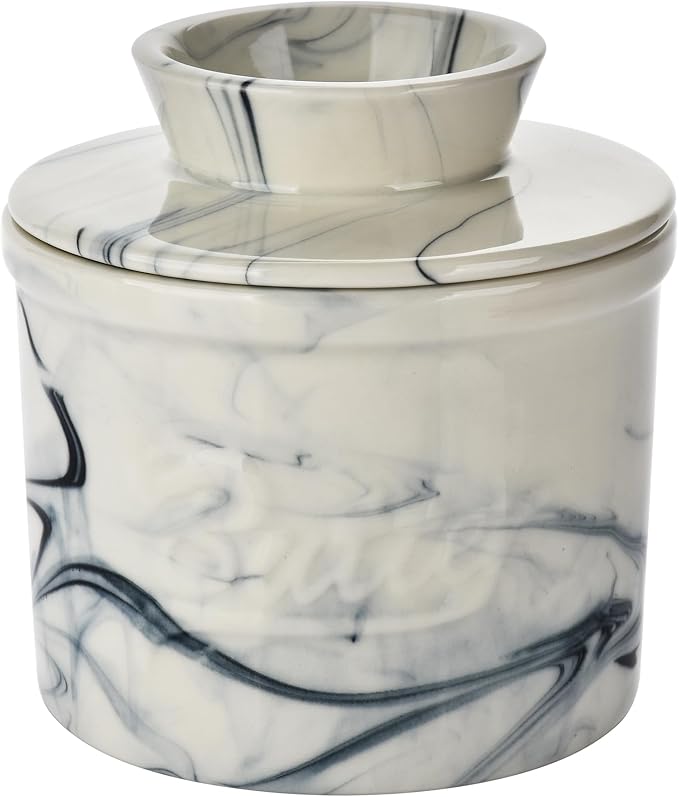 Cows Butter Crock - French Style Ceramic Butter Keeper and Butter Dish with Lid, Black and White Butter Holder for Countertop Storage, Airtight Container for Soft, Spreadable Butter