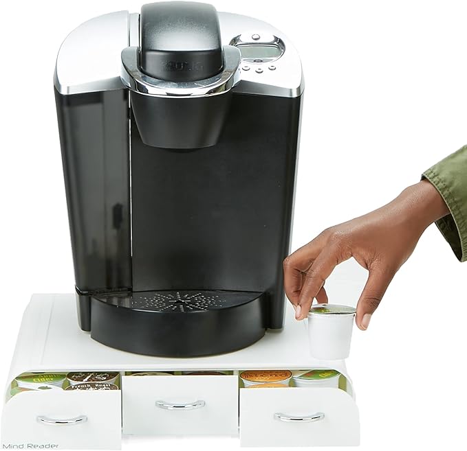 Mind Reader Single Serve Coffee Pod Organizer with 3 Drawers, 36 Pod Capacity, Countertop, 12.25"L x 13.5"W x 2.5"H, White (Pack of 8)