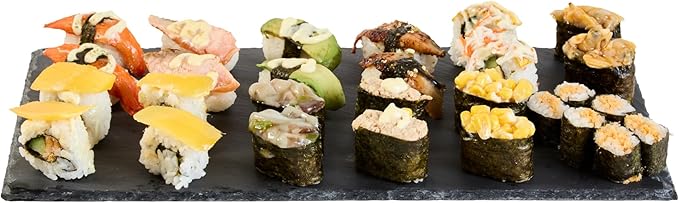 Restaurantware Slate Serving Trays 4 Pack of 15.7" x 7.8" Foam Feet Charcuterie Stone Plates Rustic Edges Freezable Black Serving Display Cheese Boards for Kitchen, Gourmet, Dining, Parties