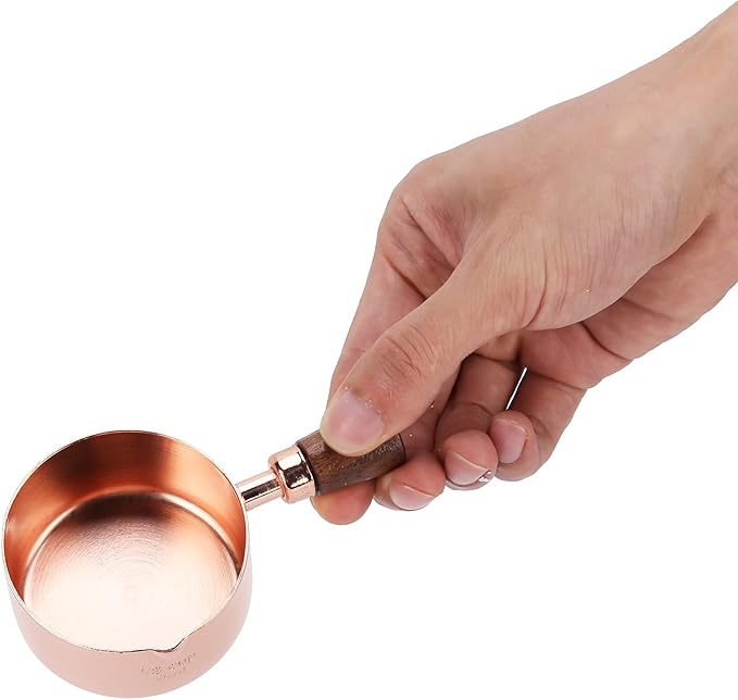Mini Sauce Pan, Stainless Steel Butter Warmer with Pour Spout and Wooden Handle Rose Gold Melting Pot for Making Sauces, Chocolate Melting, Coffee Tea Soup Warming(1/3cup)