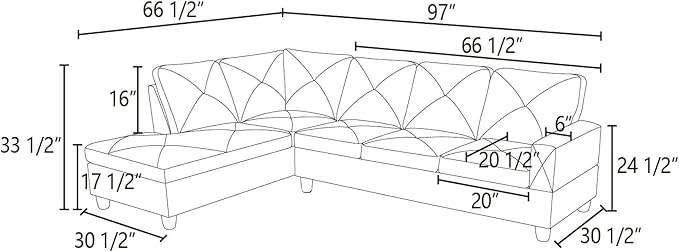 NicBex L Shaped Couch Sectional Couches for Living Room 2 Pieces Modern Sectional Sofa with Left Chaise Sectional Couch with Solid Frame for Living Room, Linen, Blue