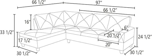 NicBex L Shaped Couch Sectional Couches for Living Room 2 Pieces Modern Sectional Sofa with Left Chaise Sectional Couch with Solid Frame for Living Room, Linen, Blue