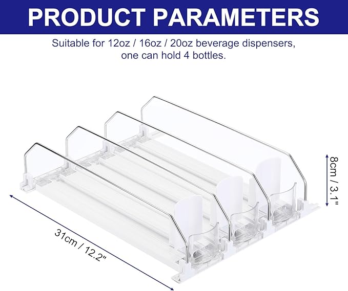 uxcell 3pcs Soda Can Organizer for Refrigerator, Self-Pushing Drink Organizer for Fridge, Width Adjustable Drink Dispenser Beverage Pusher For Pantry Vending Machine, White