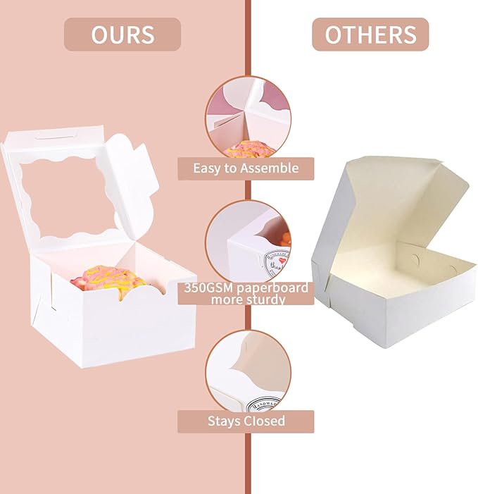 25pcs White Small Cake Box,4x4x2.5 Inch Bakery Boxes with Window,gift boxes bulk for Mini Cake Pastry Dessert Strawberries Chocolates Cupcakes with Stickers
