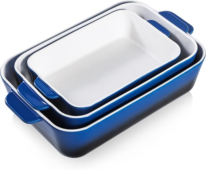 Casserole Dishes for Oven: Ceramic Rectangular Baking Dish, 14.5''/13''/10.5'' Lasagna Pans, Bakeware Sets for Cooking, Kitchen, Cake Dinner, Banquet and Daily Use, Blue
