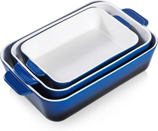 Casserole Dishes for Oven: Ceramic Rectangular Baking Dish, 14.5''/13''/10.5'' Lasagna Pans, Bakeware Sets for Cooking, Kitchen, Cake Dinner, Banquet and Daily Use, Blue