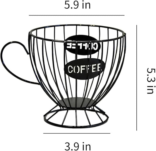 Metal Coffee Pod Holder Wire Coffee Pods Storage Basket Espresso Capsule Storage for Home Kitchen Cafe Hotel (Black cup)