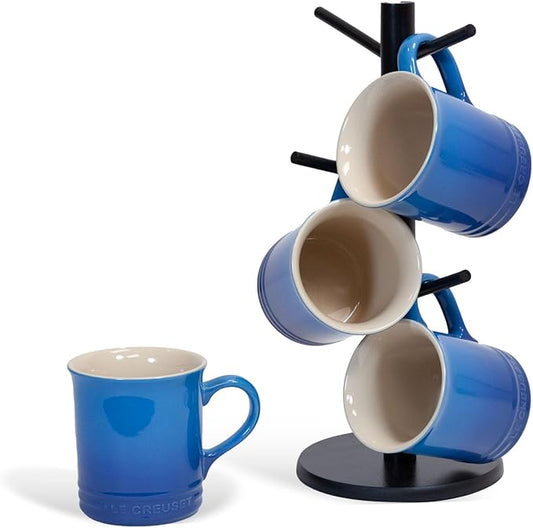 Le Creuset 14oz 4 Mug Set and divvi! 6-Cup Mug Tree Bundle - Marseille
