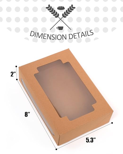 qiqee 36Packs Auto-pop up Kraft Cookie Boxes for Gift Giving 8x5.3x2 inch Brown Treat Box with Window One Second Folding Bakery Box for Donuts Candies and Biscuit