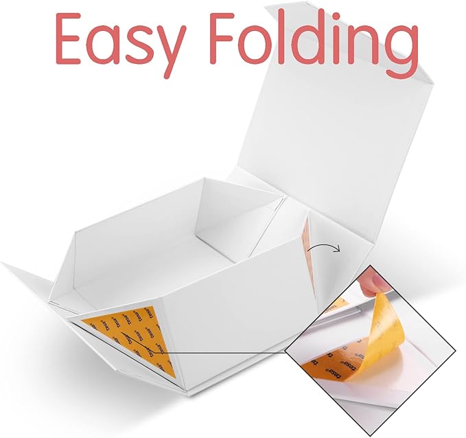 6 White Gift Boxes with Lids for Presents, Magnetic Closure Rectangle Collapsible Gift Boxes, Bridesmaids Proposal Boxes, Wedding, Birthday Gift Packaging (9x6.5x3.8 Inches)