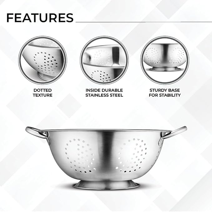 Avador Set of 3 Stainless Steel Colanders, Comes in 1.5 Quart 3qt Quart and 5 Quart for all your Cooking | Baking | Prepping Needs