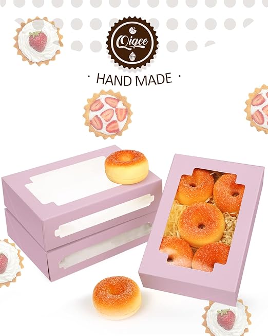 qiqee Cookie Boxes for Gift Giving 8x5.3x2 inch 24Packs Lavender Treat Box with Window Bakery Box for Donuts Candies and Biscuit