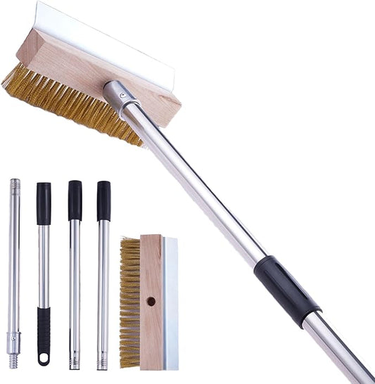 Aluminum Pizza Oven Brush, Grill Brush, Wire Brushes, with Scraper and 4 Sections of Detachable Long Rod Design for Commercial Cleaning, Kitchens, Restaurants, BBQ Shelf Or Any Grill