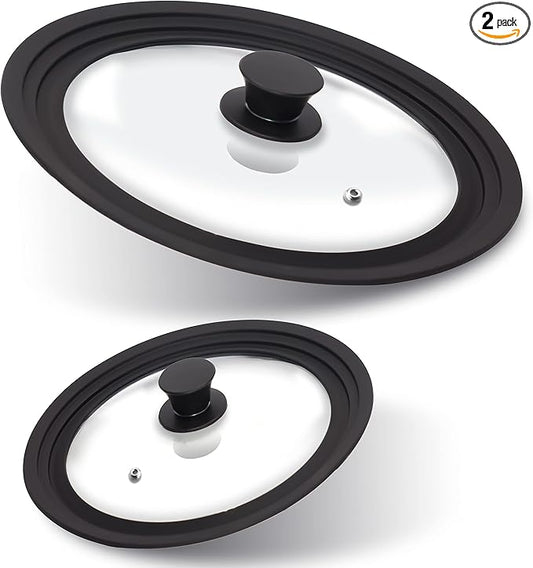 Anaeat Silicone Universal Lid for Pots, Pans and Skillets - Tempered Glass Covered with Heat Resistant Silicone Rim Fits All 6" to 11" Diameter Cookware -Easy to Use Replacement Frying Pan Cover