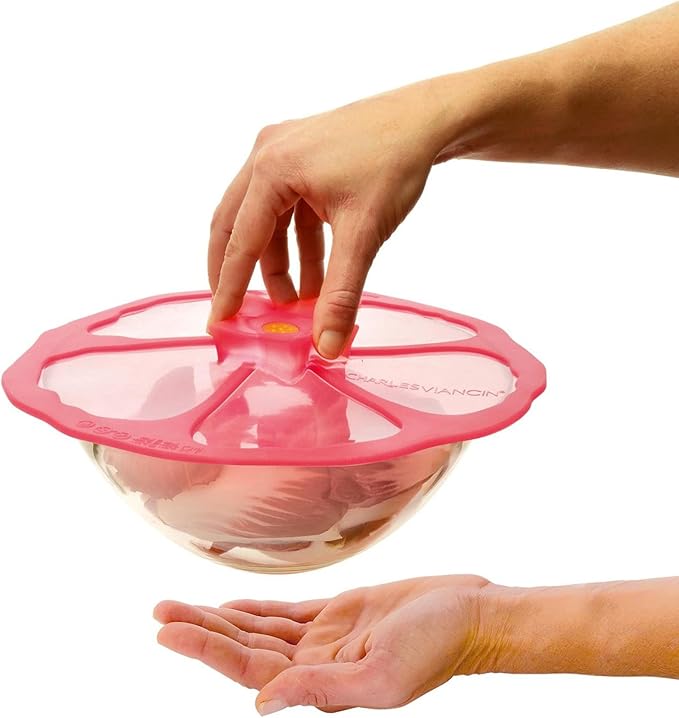 Charles Viancin - Hibiscus Silicone Lid for Food Storage and Cooking - 9''/23cm - Airtight Seal on Any Smooth Rim Surface - BPA-Free - Oven, Microwave, Freezer, Stovetop and Dishwasher Safe