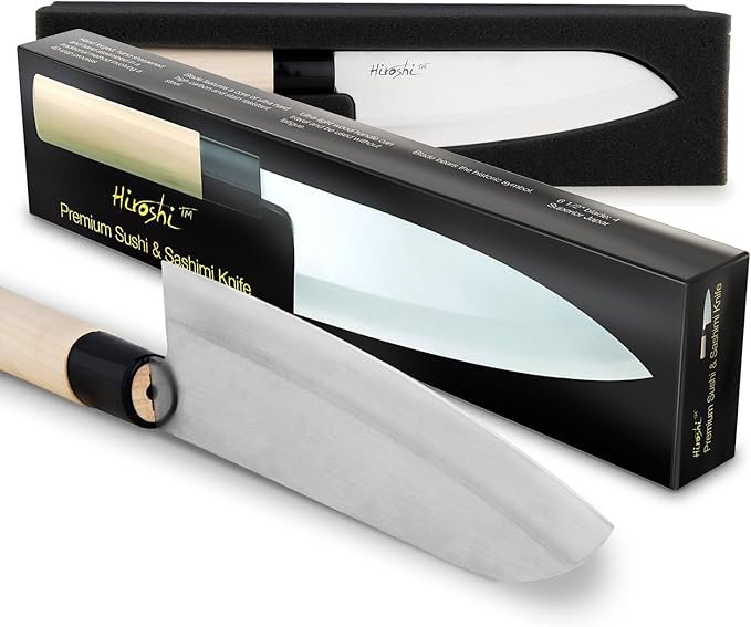 HIROSHI Sushi & Sashimi Knife Set – 4-Piece High Carbon Stainless Steel Japanese Chef Knives with Beech Wood Handle – Professional Kitchen Knife Set for Precision Cutting