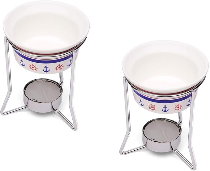 Nantucket Seafood Ceramic Butter Warmers, Nautical Design, Set of 2