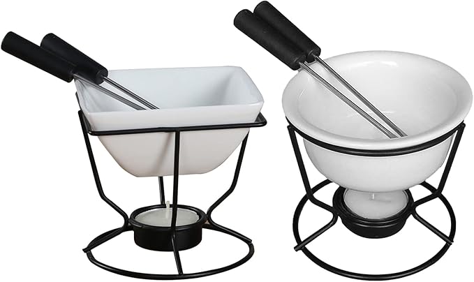 Ceramic Butter Warmers Personal Seafood Fondue Set with Shelf Candle Two Forks, Used for Melted Sauce Keeps Heat