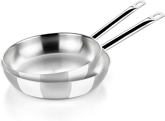 BRA COOKWARE Profesional 2 Frying Pan Set | 9.5 + 11 inches Professional Skillet | Stainless Steel Pan w/o Non-Stick | All Stovetop Compatible Skillet | 100% FOA Free | Brushed Finish