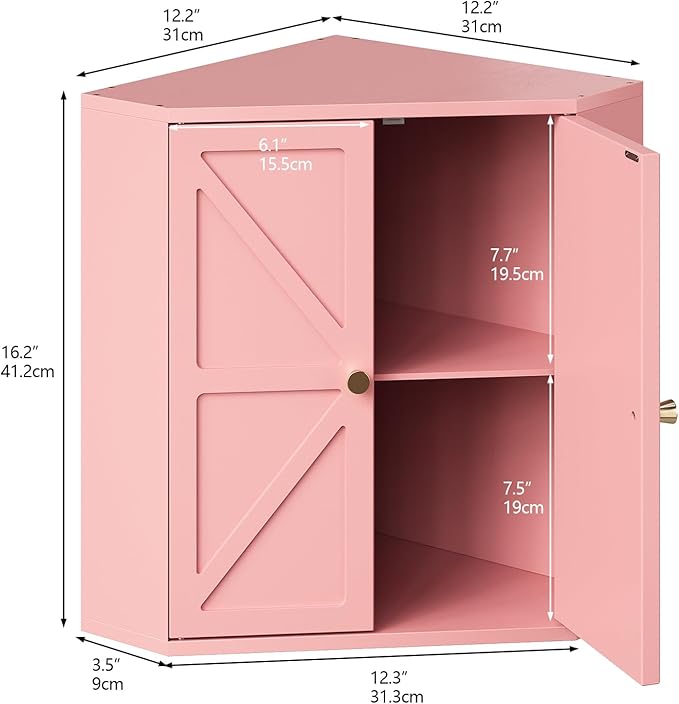 Corner Bread Box for Kitchen Counter Double Layer Bamboo Bread Storage Container Large Capacity Bread Storage Bin Farmhouse Breadbox Organizer (Pink)