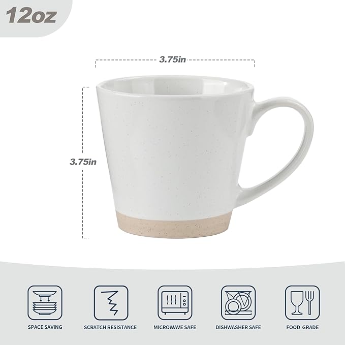 famiware Coffee Mugs for 6, 12 oz Mug Set, Dringking Cup with Handle for Coffee, Tea, Cocoa, Milk, Saturn serise, White