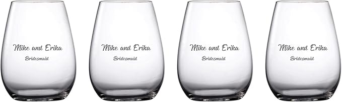 Waterford Marquis Personalized Moments Stemless Wine Glasses, Set of 4 Custom Engraved 18.6oz Crystal Wine Glasses for Red, White or Blush Wine